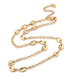 Golden Brass Rolo Chains & Coffee Bean Chain Necklaces, with 304 Stainless Steel Lobster Claw Clasps, Golden, Necklaces: 15.94 inch(40.5cm),  Anklets: 9-1/8 inch(23cm), Bracelets: 7-1/4 inch(18.5cm)