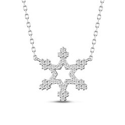 Platinum SHEGRACE 925 Sterling Silver Pendant Necklaces, with Grade AAA Cubic Zirconia, with 925 Stamp, Snowflake, Platinum, 14.96 inch