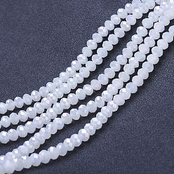 Snow Electroplate Glass Beads Strands, Imitation Jade Beads, AB Color Plated, Faceted, Rondelle, Snow, 6x5mm, Hole: 1mm, about 92~94pcs/strand, 17~17.5 inch(42.5~43.75cm)