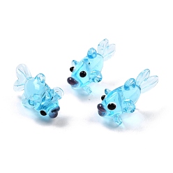 Sky Blue Handmade Lampwork Beads, Goldfish, Sky Blue, 28x15.5x16mm, Hole: 1.7mm