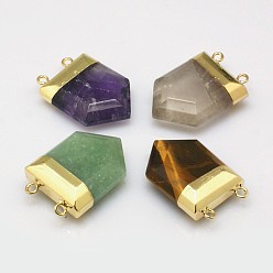 Mixed Stone Gemstone Point Pendants with Golden Tone Brass Findings, Natural & Synthetic Mixed Stone, 28~33x19~21x7mm, Hole: 2mm
