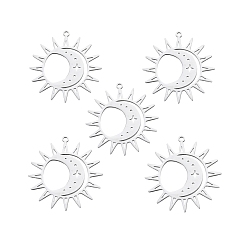 Stainless Steel Color 201 Stainless Steel Pendants, Sun with Moon, Stainless Steel Color, 30.5x29x1mm, Hole: 1.4mm