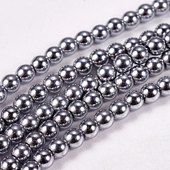 Platinum Plated Electroplate Non-magnetic Synthetic Hematite Beads Strands, Round, Grade A, Platinum Plated, 3mm, Hole: 1mm, about 127pcs/strand, 16 inch