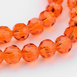 Rouge Orange Perles en verre transparentes , imitation de cristal autrichien, à facettes (32 facettes), ronde, rouge-orange, 8mm, Trou: 1mm, Environ 70~72 pcs/chapelet, 20~21 pouce