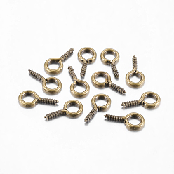Antique Bronze Iron Screw Eye Pin Peg Bails, For Half Drilled Beads, Antique Bronze, 13x6.5x1.5mm, Hole: 4mm, Pin: 1.5mm