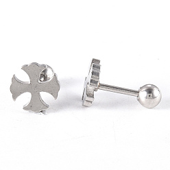 Stainless Steel Color 201 Stainless Steel Barbell Cartilage Earrings, Screw Back Earrings, with 304 Stainless Steel Pins, Cross, Stainless Steel Color, 8x8x2mm, Pin: 1mm