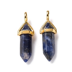 Sodalite Natural Sodalite Pendants, Faceted, with Golden Tone Brass Findings, Lead free & Cadmium Free, Bullet, 27~30x9~10x7~8mm, Hole: 4x3mm