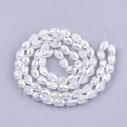 Clear AB Electroplated Glass Beads Strands, Frosted, Faceted, Oval, Clear AB, 8x6mm, Hole: 1.2mm, about 70pcs/strand, 22.8 inch