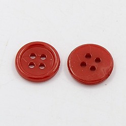 Dark Red Acrylic Sewing Buttons, Plastic Shirt Buttons for Costume Design, 4-Hole, Dyed, Flat Round, Dark Red, 12x2mm, Hole: 1mm