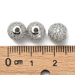 Platinum CZ Brass Micro Pave Grade AAA Clear Color Cubic Zirconia Round Beads, Cadmium Free & Nickel Free & Lead Free, Platinum, 8mm, Hole: 1.7mm