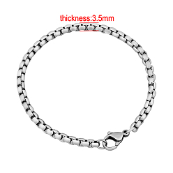 Stainless Steel Color 304 Stainless Steel Venetian Chain Bracelets, with Lobster Claw Clasps, Stainless Steel Color, 7-1/8 inch(180mm), 3.5mm