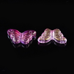 Medium Orchid Electroplate Transparent Glass Beads, with Glitter Powder, Butterfly, Medium Orchid, 14.5x8x3.5mm, Hole: 0.8mm