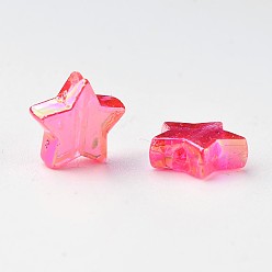 Fuchsia Eco-Friendly Transparent Acrylic Beads, Star, Rose, AB Color, about 10mm in diameter, 4mm thick, hole:1.5mm. about 2140pcs/500g