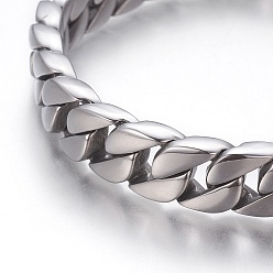 Stainless Steel Color 304 Stainless Steel Curb Chain Bracelets, with Rhinestone, Stainless Steel Color, 8-3/4 inch(22.3cm), 11.5~13x5~7.5mm