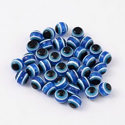 Blue Evil Eye Resin Beads, Round, Blue, 6x5mm, Hole: 1mm