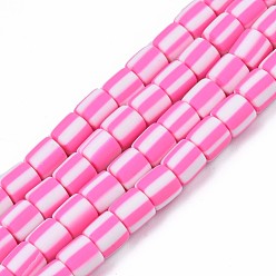 Camellia Handmade Polymer Clay Bead Strands, Column, Camellia, 6x6mm, Hole: 1.5mm, about 63pcs/strand, 15.55 inch~15.94 inch(39.5~40.5cm)