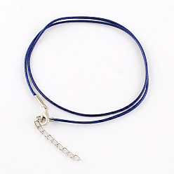 Marine Blue Waxed Cotton Cord Necklace Making, with Alloy Lobster Claw Clasps and Iron End Chains, Platinum, Marine Blue, 17.4 inch(44cm)