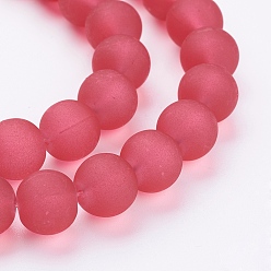 Crimson Transparent Glass Bead Strands, Frosted, Round, Crimson, 10mm, Hole: 1.3~1.6mm, about 80pcs/strand, 31.4 inch