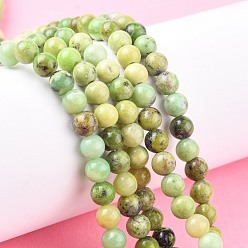 Green Natural Serpentine Beads Strands, Round, Green, 6mm, Hole: 1mm, about 63pcs/strand, 15.5 inch