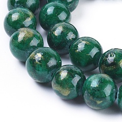 Vert Foncé Chapelets de perles en jade naturel, une feuille d'or, teint, ronde, vert foncé, 4mm, Trou: 1mm, Environ 92~95 pcs/chapelet, 14.96 pouce (38 cm)
