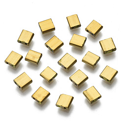 Plaqué Or Plaquent Rocailles, 2-trou, rectangle, plaqué or, 5x4.5~5.5x2~2.5mm, Trou: 0.5~0.8mm