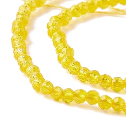 Jaune Chapelets de perles en verre transparentes  , facette, ronde, jaune, 2mm, Trou: 0.6mm, Environ 182~201 pcs/chapelet, 14.57~15.24 pouce ((37~38.7 cm)
