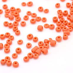 Coral Frosted Opaque Glass Seed Beads, Round, Coral, 4~5x2.5~5mm, Hole: 1mm, about 4500pcs/bag, 440~450g/bag