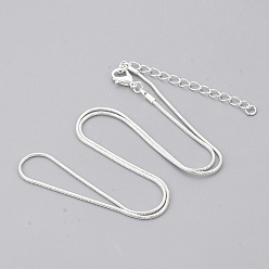 Silver Brass Round Snake Chain Necklace Making, with Lobster Claw Clasps, Silver Color Plated, 18.5 inch(47.2cm), 1.2mm