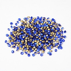 Sapphire Back Plated Grade A Diamond Glass Pointed Rhinestone, Sapphire, 3.4~3.5mm, about 1440pcs/bag