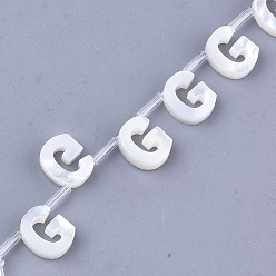 Letter G Natural Sea Shell Beads, White Shell Mother of Pearl Shell, Top Drilled Beads, Letter.G, 10x2.5~11.5x3mm, Hole: 0.8mm