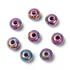 Orchid Handmade Porcelain European Beads, Large Hole Beads, Pearlized, Rondelle, Orchid, 12x9mm, Hole: 4mm