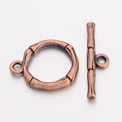 Red Copper Alloy Toggle Clasps, Lead Free and Cadmium Free, Red Copper Color, Size: Ring: about 20.5x17mm, Hole: 2mm, Bar: 26x6x3mm, Hole: 2mm