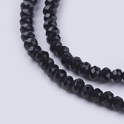 Black Opaque Solid Color Glass Bead Strands, Imitation Jade, Faceted, Rondelle, Black, 3x2mm, Hole: 0.8mm, about 185~190pcs/strand, 14.9~17.3 inch(38~44cm)