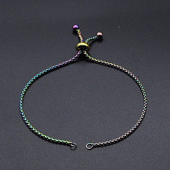 Rainbow Color Adjustable Ion Plating(IP) 201 Stainless Steel Slider Bracelets Making, Box Chain Bolo Bracelets Making, Rainbow Color, Single Chain Length: about 11.5cm