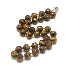 Tiger Eye Natural Tiger Eye Beaded Necklaces, with Alloy Lobster Clasps, Round, 18.8 inch~19.2  inch(48~49cm), round: 10mm