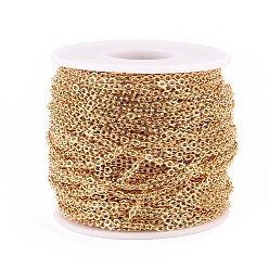 Golden 304 Stainless Steel Cable Chains, Soldered, with Spool, Flat Oval, Golden, 3x2x0.6mm, about 164.04 Feet/roll(50m/roll)