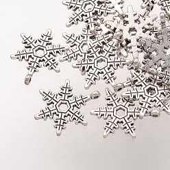Antique Silver Christmas Snowflake Tibetan Style Alloy Pendants, Lead Free and Cadmium Free, Antique Silver, 23x17.5mm, Hole: 1.5mm