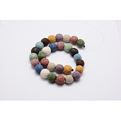Mixed Color Natural Lava Rock Bead Strands, Dyed, Round, Mixed Color, 16mm, Hole: about 2.5~3mm, about 28pcs/strand, 15 inch