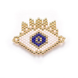 Royal Blue MIYUKI & TOHO Handmade Japanese Seed Beads Links, Loom Pattern, Eye, Royal Blue, 24~25x34~35x1.7mm, Hole: 1.8mm