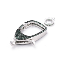 Platinum Brass Micro Pave Cubic Zirconia Lobster Claw Clasps, with Bail Beads/Tube Bails, Green, Platinum, Clasp: 31x21x7mm, Hole: 3mm, Tube Bails: 10x8x2mm, Hole: 1mm
