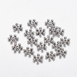 Antique Silver Zinc Alloy Beads Spacers, Cadmium Free & Lead Free, with One Hole, Snowflake, Antique Silver, 10x2.5mm, Hole: 1.5mm