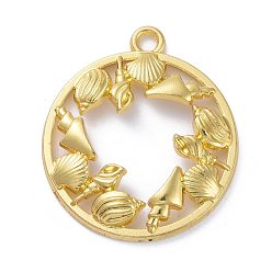 Golden Zinc Alloy Open Back Bezel Pendants, For DIY UV Resin, Epoxy Resin, Pressed Flower Jewelry, Flat Round with Ocean Animal, Golden, 34x30x4.5mm, Hole: 2.5mm