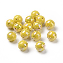 Yellow ABS Plastic Beads, AB Color Plated, Round, Yellow, 16x15mm, Hole: 2mm