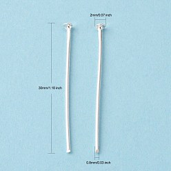 Silver Iron Flat Head Pins, Cadmium Free & Lead Free, Silver Color Plated, 30x0.75~0.8mm, 20 Gauge, about 8000pcs/1000g, Head: 2mm