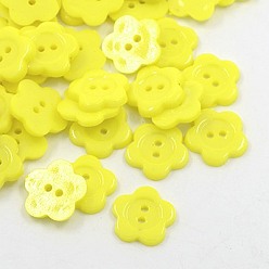 Yellow Acrylic Sewing Buttons for Costume Design, Plastic Buttons, 2-Hole, Dyed, Flower Wintersweet, Yellow, 14x2mm, Hole: 1mm