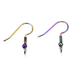 Rainbow Color Ion Plating(IP) 304 Stainless Steel French Earring Hooks, Flat Earring Hooks, Ear Wire, with Beads and Vertical Loop, Rainbow Color, 21x16~17mm, Hole: 2.5mm, 22 Gauge, Pin: 0.6mm