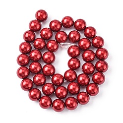 Red Eco-Friendly Dyed Glass Pearl Round Beads Strands, Grade A, Cotton Cord Threaded, Red, 10mm, Hole: 0.7~1.1mm, about 42pcs/strand, 15 inch