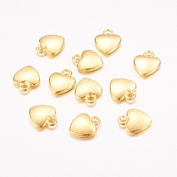 Golden Tibetan Style Alloy Charms, Lead Free and Cadmium Free, Heart, Golden Color, 12mm long, 10mm wide, 2.5mm thick, hole: 2mm