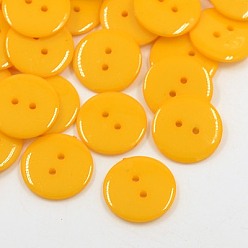 Gold Acrylic Sewing Buttons, Plastic Buttons for Costume Design, 2-Hole, Dyed, Flat Round, Gold, 17x2mm, Hole: 1mm