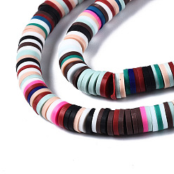Mixed Color Handmade Polymer Clay Beads, Disc/Flat Round, Heishi Beads, Mixed Color, 3x1mm, Hole: 1mm, about 380~400pcs/strand, 17.7 inch